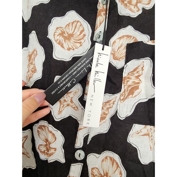 Nicolle Miller 100% linen Flax black white novelty clam shell print M Resort NWT - Picture 3 of 9